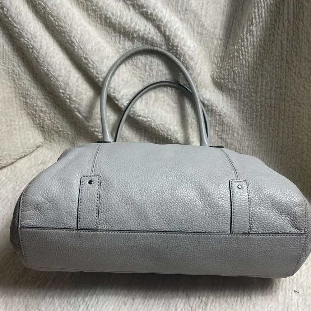 Kate Spade Elegant Gray Leather large Tote Bag silver tone hardwares .